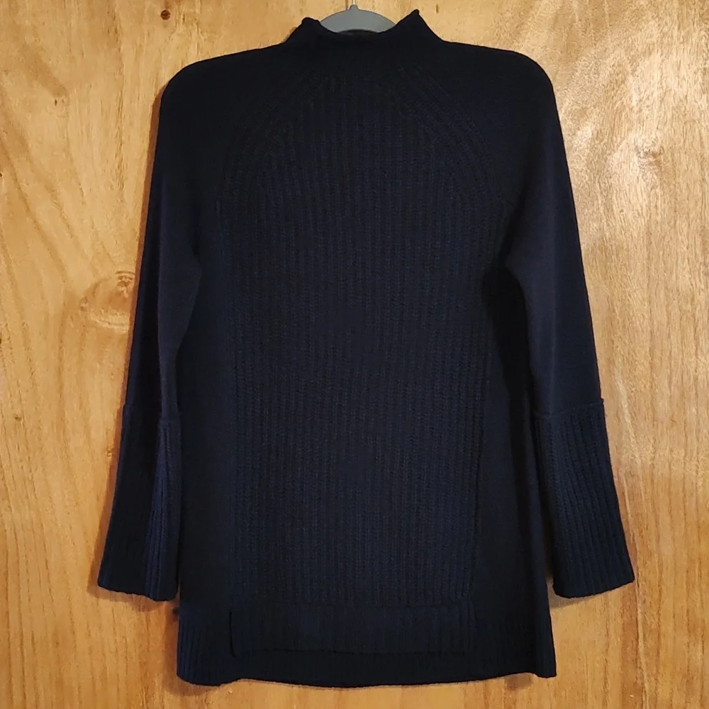 J. Crew Women's Ribbed Knit Fisherman's Sweater Navy 100% Wool Funnel Neck Sz XS